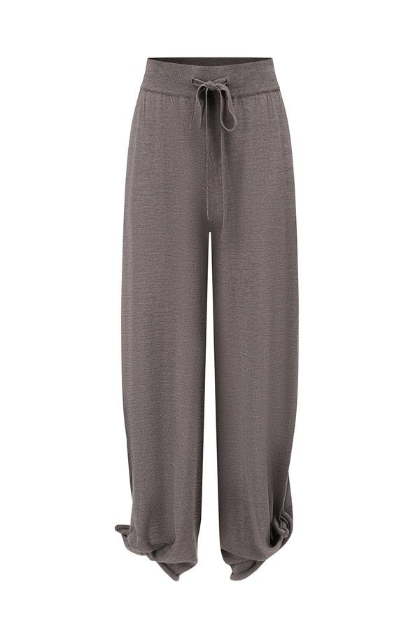 SWAYING 25 Fall/Winter Collection: Knotted-detail Wool Tapered Pants (SW-SW25AW3B12C2S2-HZ) - Gray-Brown